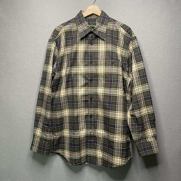 Orvis Signature Twill Shirt Men size L Cotton Button Down Long Sleeve Plaid - Picture 1 of 7